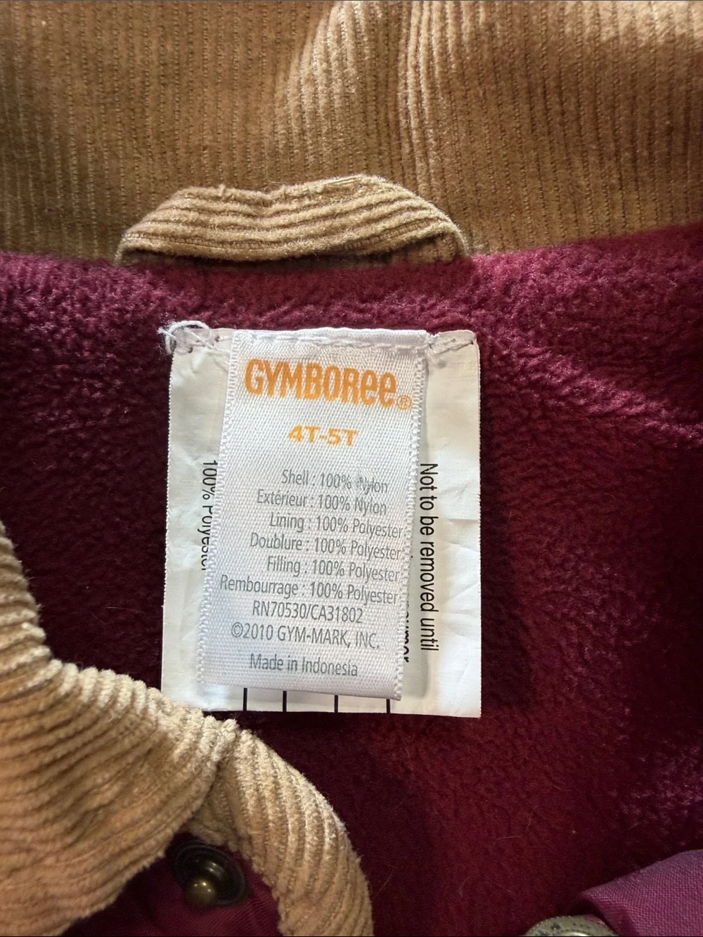 Gymboree Quilted barn jacket Burgundy Jacket with Contrast Trim
